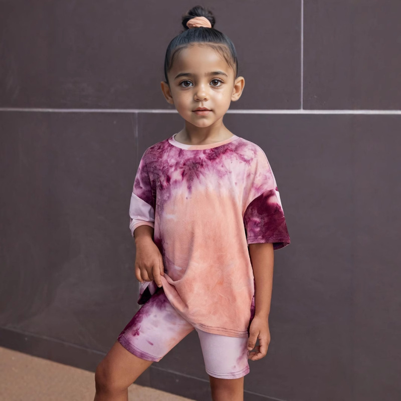Cross-Border Trade Ins Girls' All-Over Tie-Dye Printed Short-Sleeve Set Round-Neck T-Shirt Suitable for Ages 1-8 Trendy Style Cross-Border Trade Ins Girls' All-Over Tie-Dye Printed Short-Sleeve Set Round-Neck T-Shirt Suitable for Ages 1-8 Trendy Style