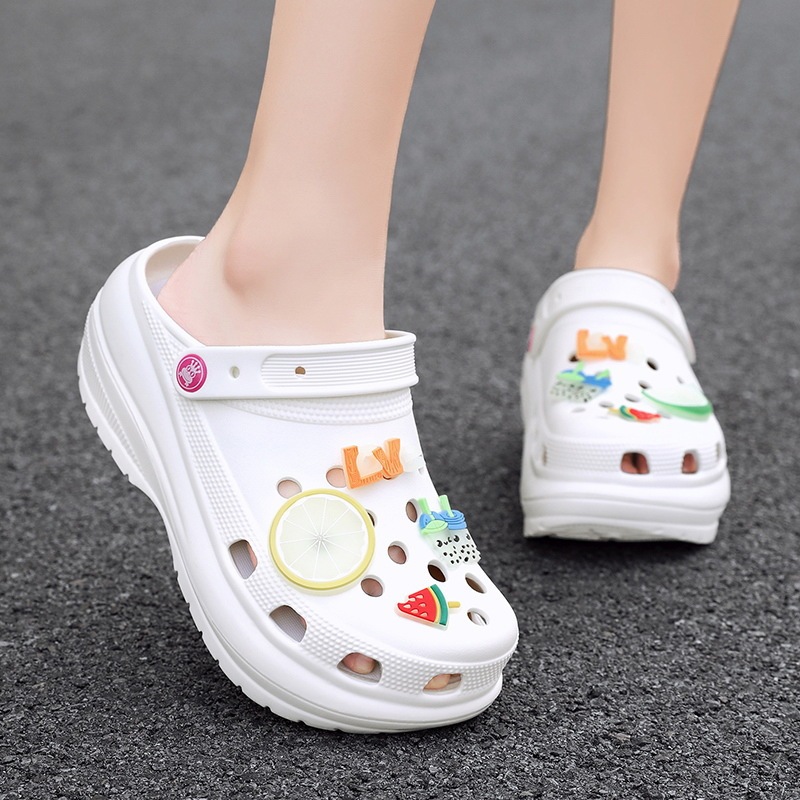 Foreign trade large size increased 8CM hole shoes women's thick-soled luminous sandals seaside breathable toe-covered sandals beach shoes