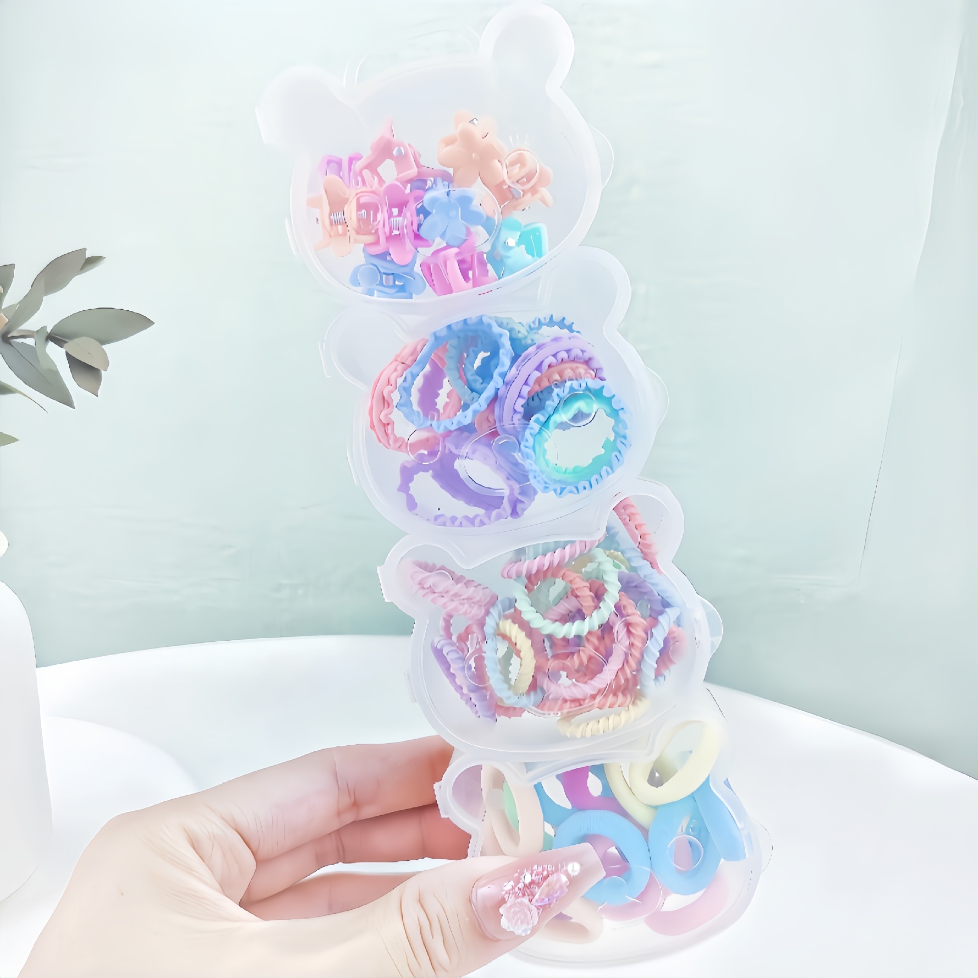 Base coreana para el cabello de los niños, toalla de banda de goma, anillo de cabello para niños pequeños, anillo de cabello de caja de color, joyas de cabello de cuerda
