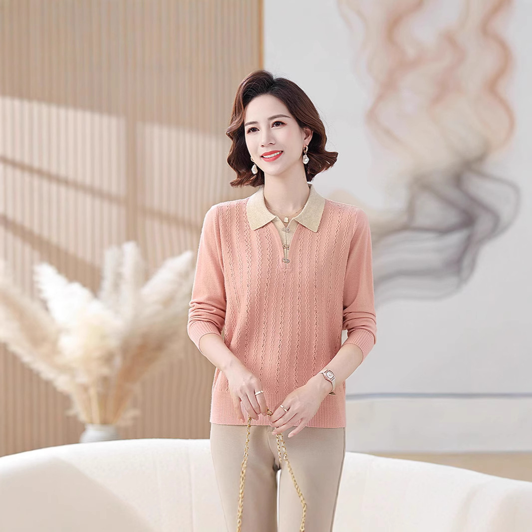 中老年女秋冬时尚针织打底小衫秋装妈妈新款洋气宽松提花翻领上衣,女装针织衫/毛衣,妃慕昵服饰 中老年女秋冬时尚针织打底小衫秋装妈妈新款洋气宽松提花翻领上衣,女装针织衫/毛衣,妃慕昵服饰