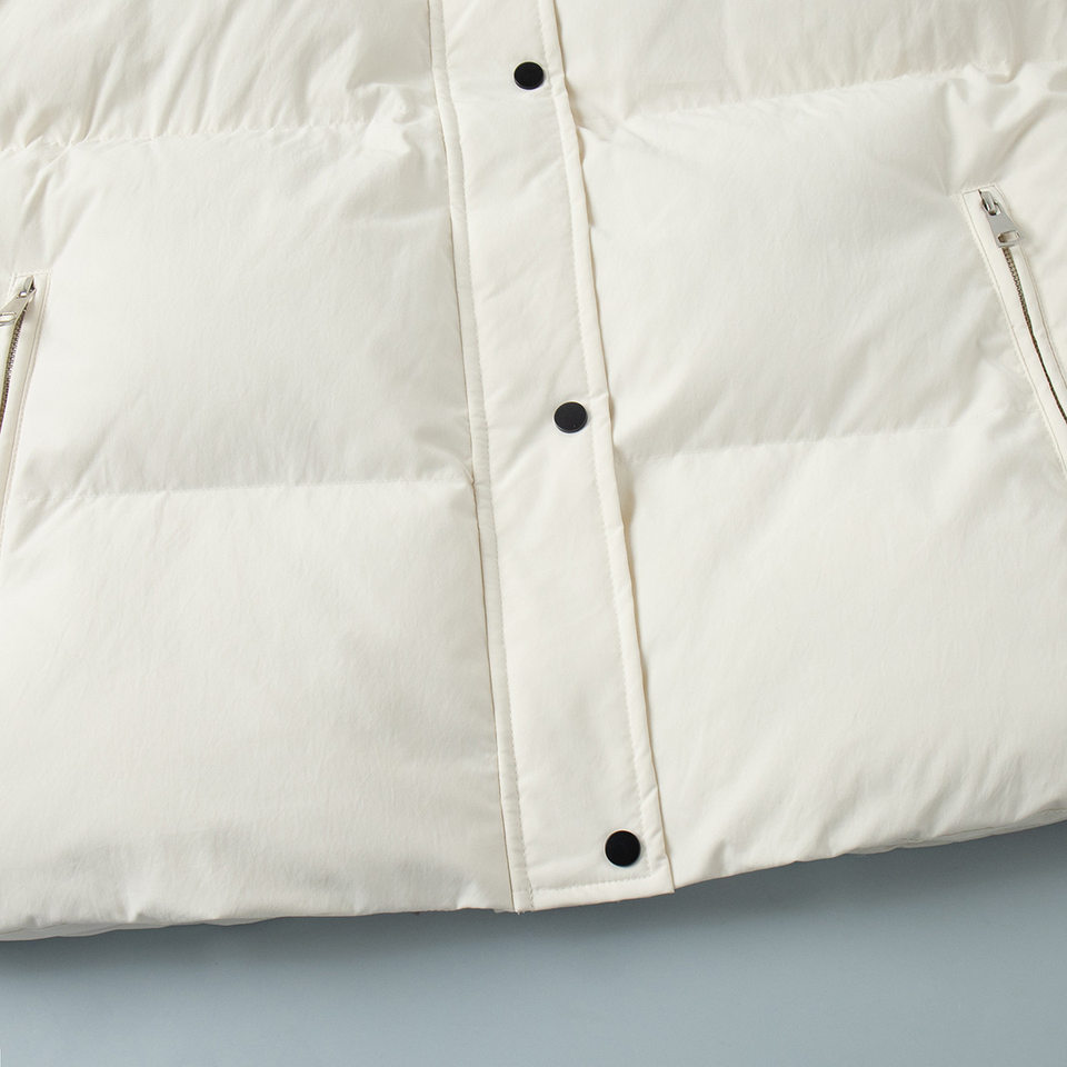 Áo khoác bông nữ có mũ, khóa kéo, thắt eo dáng ôm, dài trung bình, chất liệu polyester dày — màu nâu, màu đen, quả mơ chi tiết 17