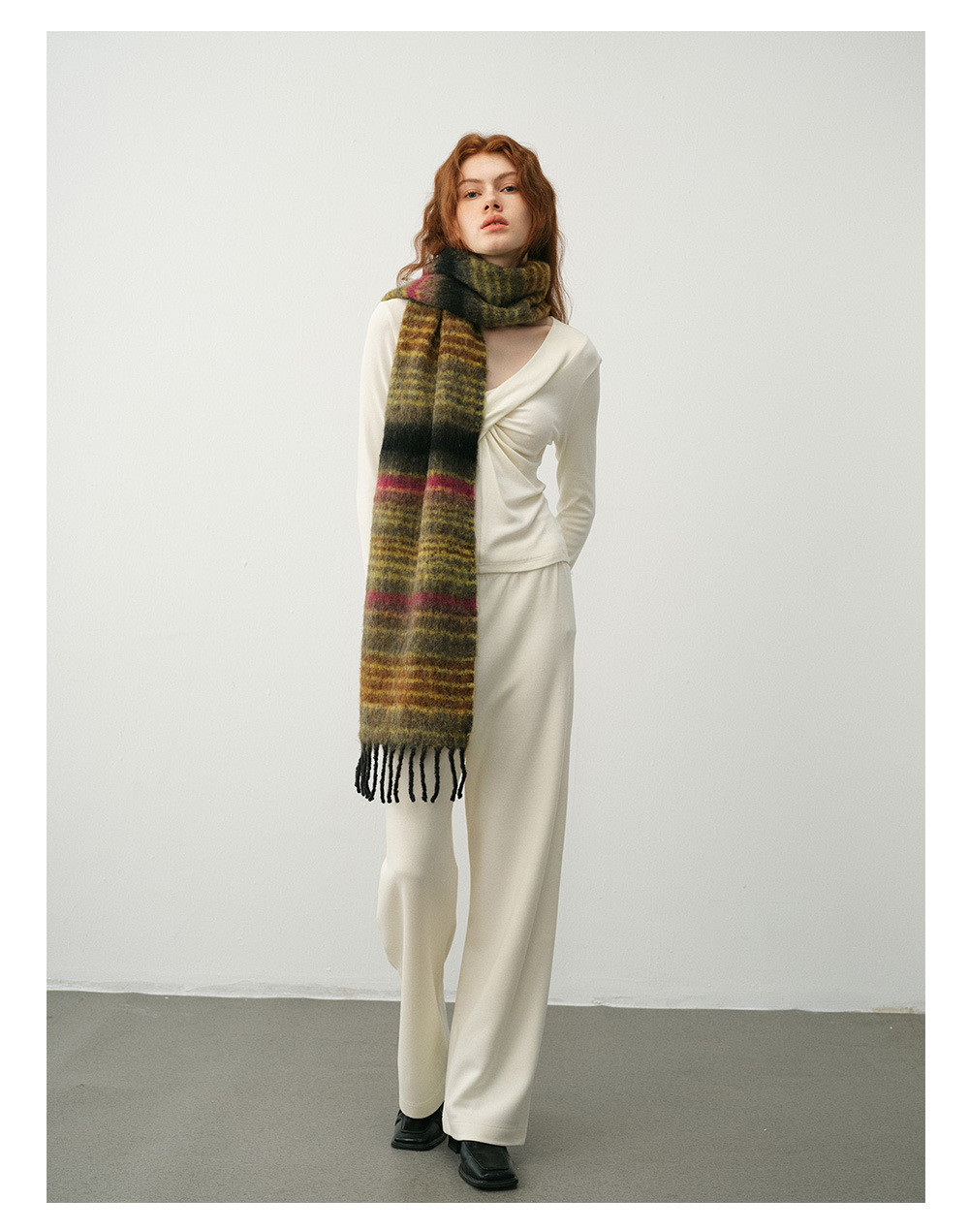 Neuer Designerschal aus Wollmischung mit Saturn-Streifen für Damen mit weichem Latz für winterliche Atmosphäre_voghion.com