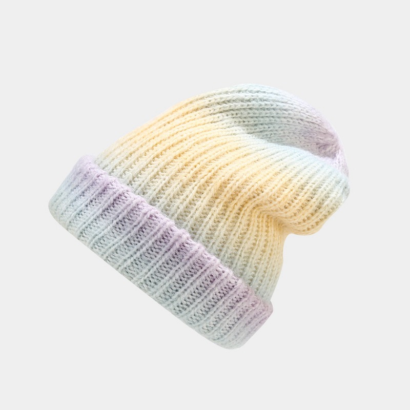 New autumn winter knitted trend gradient color tie dye warm woolen hat for children, soft and skin friendly pile cap_voghion.com