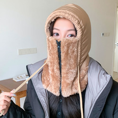 拉链雷锋帽子女士秋冬季加绒保暖围脖连体棉帽东北户外防风滑雪帽