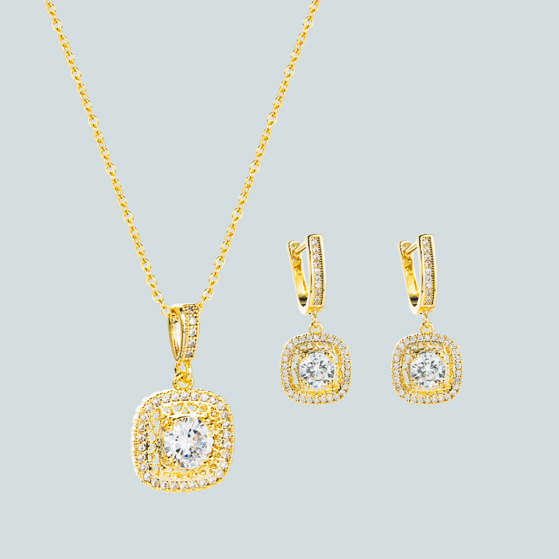 Fashion Shiny Zircon Pendant Necklace Earrings Set Simple Clavicle Chain Accessories display picture 2