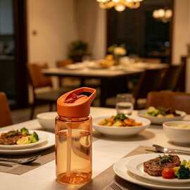 透明直筒塑料吸管杯带提手 tritan 大容量防摔家用办公随手杯