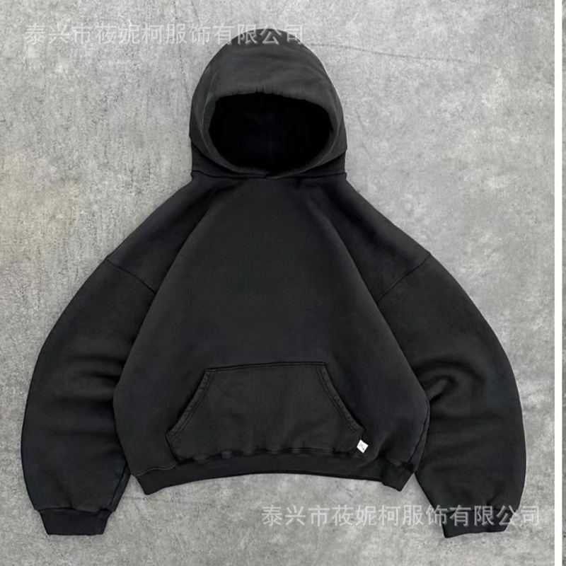 2024 Autumn and Winter New European and American Pure Color Loose High Street Trendy Stylish Flow Couple Short Sweatshirt Women's Hooded Cross-Border