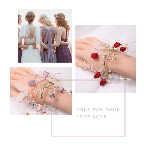 Wedding wrist flower wedding bride bridesmaid sister hand flower Korean wrist flower cloth dance gift wedding supplies
