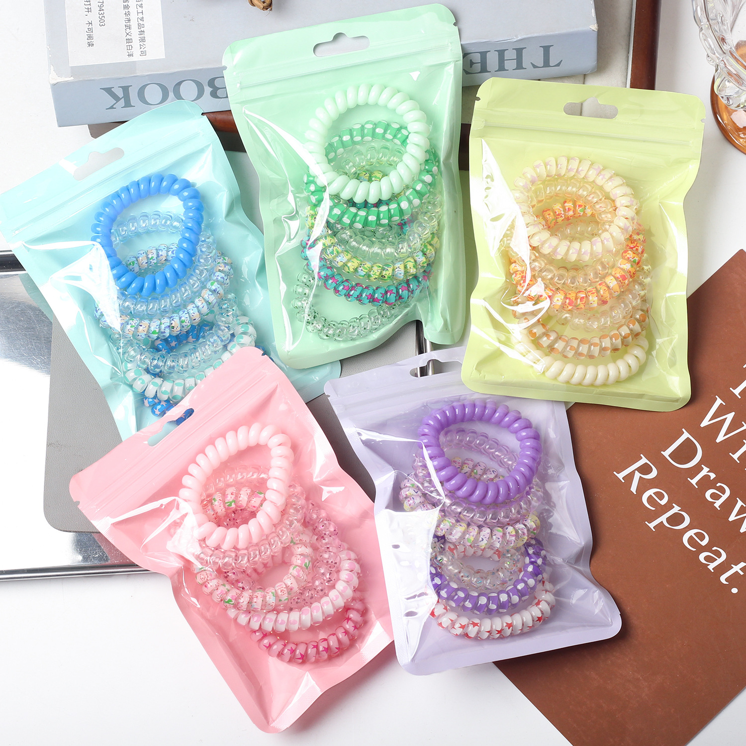6 series de color bolsas de cabello telefónico anillo de cabello femenino de alto rendimiento correa de cabello durable simple atado cabello tocado de cabello