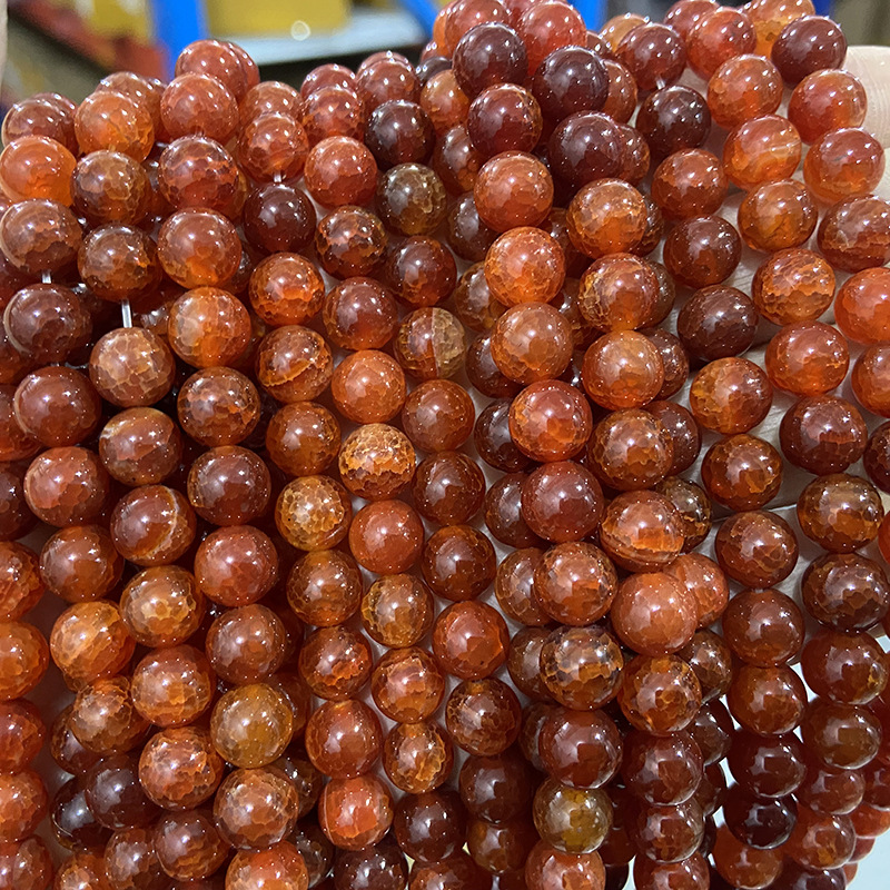 龙纹爆花红玛瑙diy半成品手工串珠男女项链配件饰散圆珠子