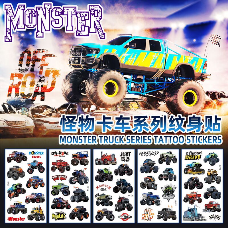Cross-border New Off-road Monster Truck Cartoon Children tattoo Personality tattoo Traffic Car Temporary Sticker