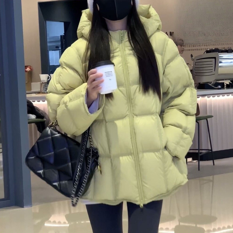 Women's Mid-Length down Jacket with Small Squares, Trendy New Puff Goddess Popular Casual Coat, Fashionable White Duck down 2025