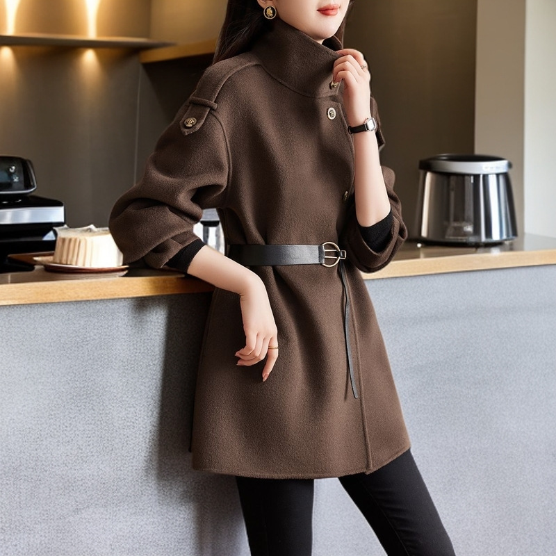 2025秋冬新款美拉德毛呢外套女韩版时尚高级感宽松系带呢子大衣女