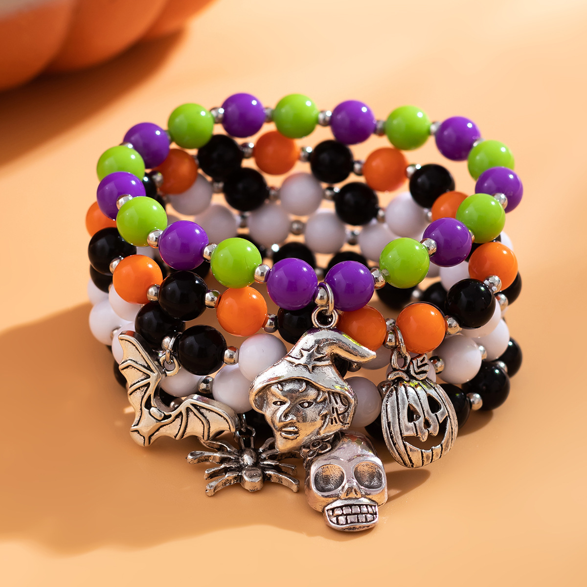 Ensemble de bijoux en perles grimace d'Halloween transfrontalier européen et américain, fête de vacances, squelette de sorcière, nouveau bracelet, bijoux_voghion.com