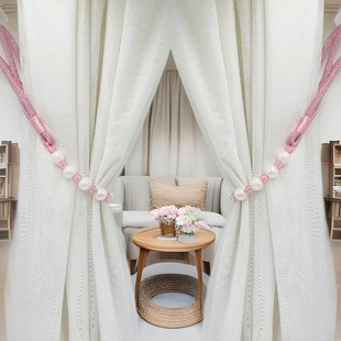 Gorgeous Beaded Curtain Tiebacks with Pearl Accents, Diagonal Tie Style Decorative Pearl Curtain Tiebacks, Nordic Style