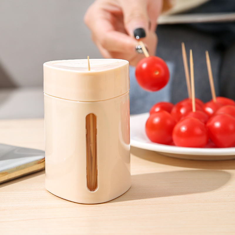 Etiquetable caja de palillos de dientes de plástico de presión creativa, caja de palillos de dientes de lujo ligera, barril de hilo dental portátil, restaurante doméstico automático