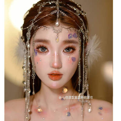 Xishuangbanna exotic hair accessories elf butterfly mermaid makeup headdress hani princess forehead ornaments rhinestone tassel eyebrow pendant