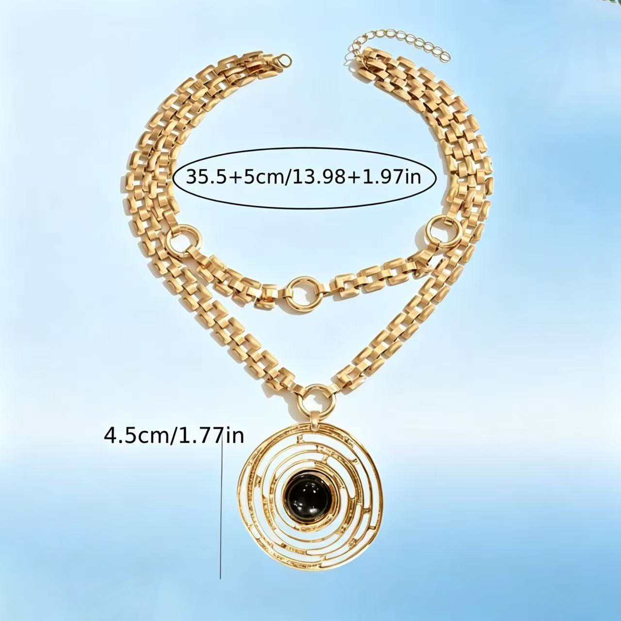 Personalized Retro Hollow Twisted Coil Pendant Double Layer Chain_voghion.com
