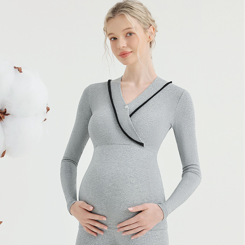 孕妇秋衣纯棉秋冬款哺乳睡衣四季保暖免穿内衣月子服上衣打底衣|undefined