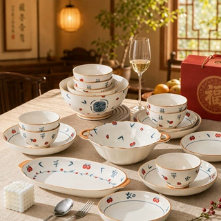 景德镇陶瓷碗可爱风花卉釉下彩微波炉可用加印logo定制餐具