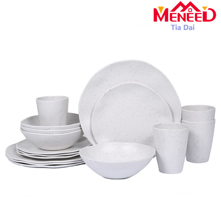 Factory wholesale luxury white lace spray point melamine dinner 16 piece tableware can be customized