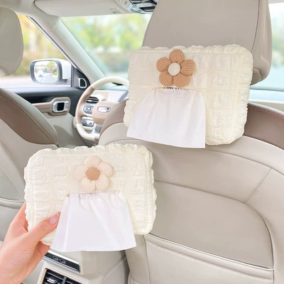 Car tissue box/set Interior Decoration Supplies - 1-pair-of-brown-flower-rice-flower-puff-tissue-box