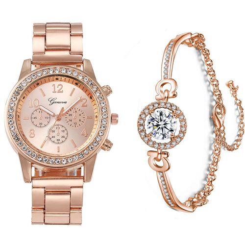 Factory direct sales cross-border foreign trade hot-selling steel belt diamond ladies gift box set one diamond bracelet three-piece watch