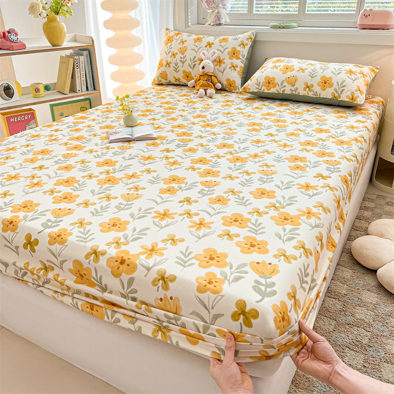 2025 primavera y verano nuevo producto sábana de algodón juego de tres piezas para estudiantes con funda de algodón estampada para adultos