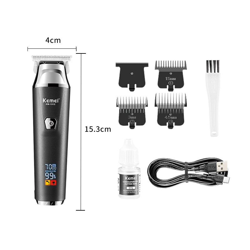KEMEI pantalla de visualización inteligente transfronteriza cortadora eléctrica de acero inoxidable cabeza de corte de la batería de litio cortadora eléctrica profesional cortadora de cabello
