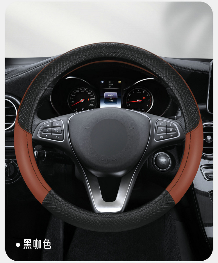 Amazon's Popular Double-Line Anti-Slip Breathable Sweat-Absorbent Steering Wheel Cover for All Seasons Leather Embossed Environmentally Friendly Car Handlebar Cover
