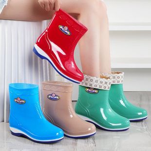 New water shoes women's short bucket fleece-lined warm winter cold-proof rain shoes low-cut fashion work rain boots adult kitchen rubber shoes