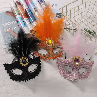 Halloween Half Face Princess Feather Mask Painted Lace Feather Mask Party Ball Halloween Half Face Mask