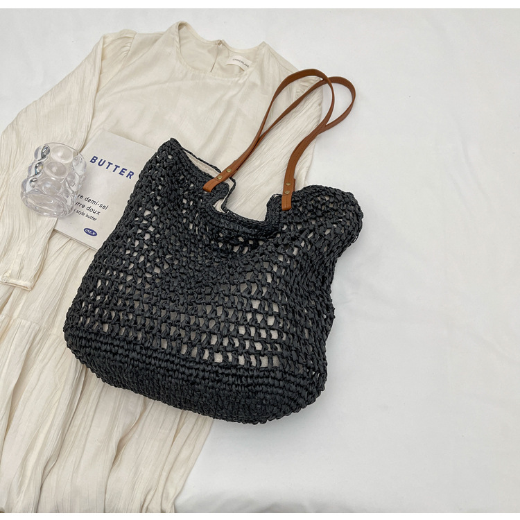 Bolsa de algodón de hombro casual de gran capacidad, nueva bolsa de malla hueca, bolsa de playa de vacaciones en la playa, bolsa de mujer