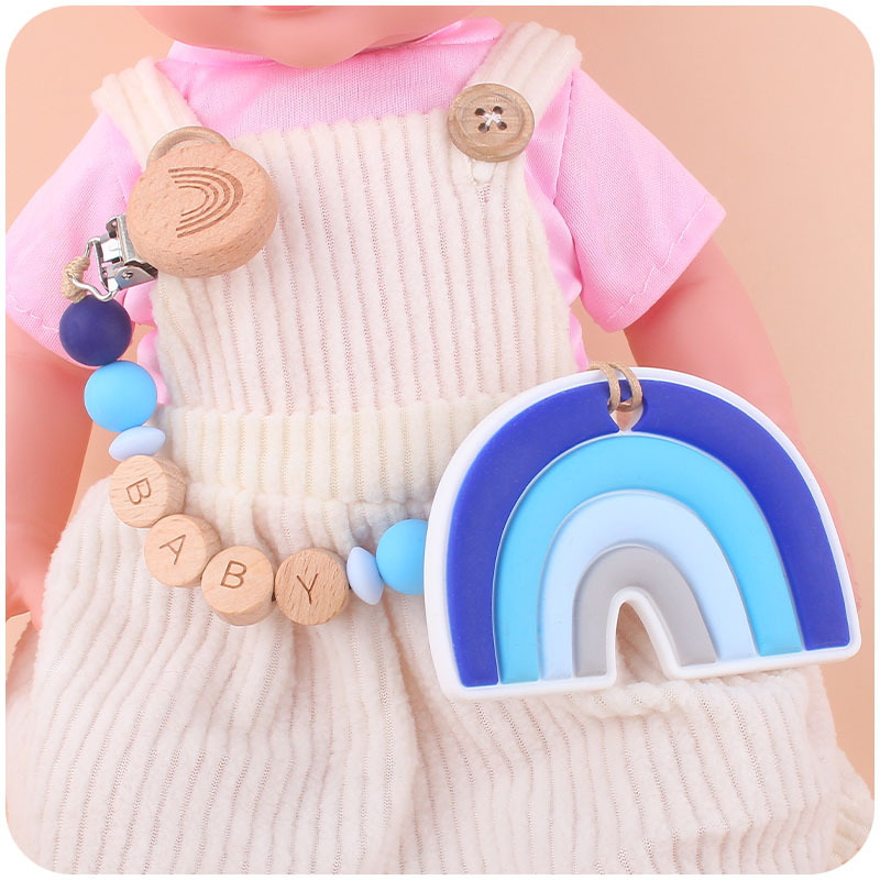 Nuevo bebé Arco Iris haya clip chupete Cadena de dibujos animados Arco Iris silicona mordedor molar juguete
