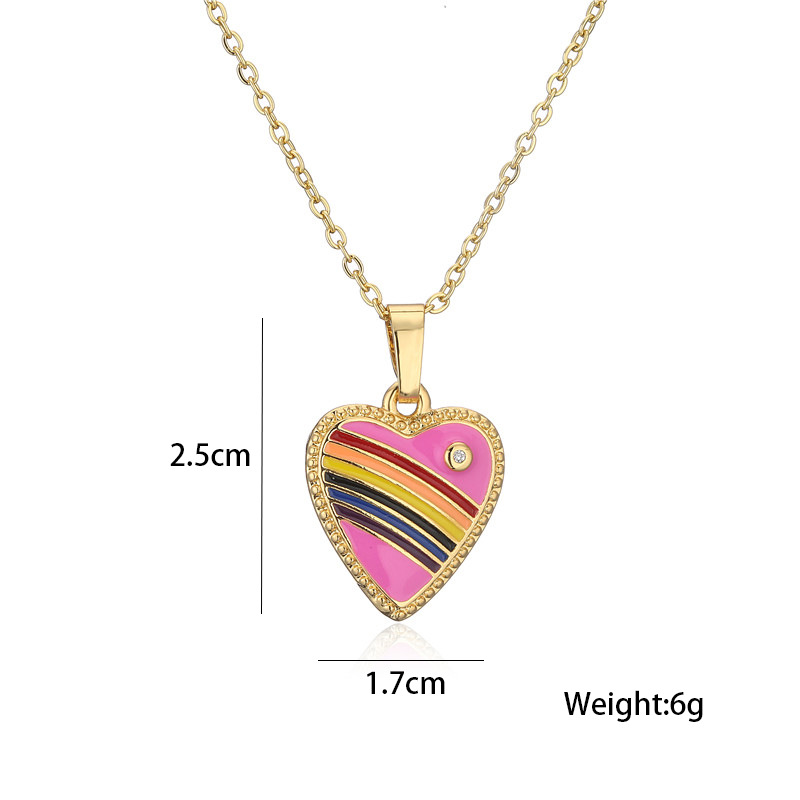 18k Fashion Rainbow Color Dripping Heart Inlaid Zircon Copper Necklace Wholesale Nihaojewelry display picture 1