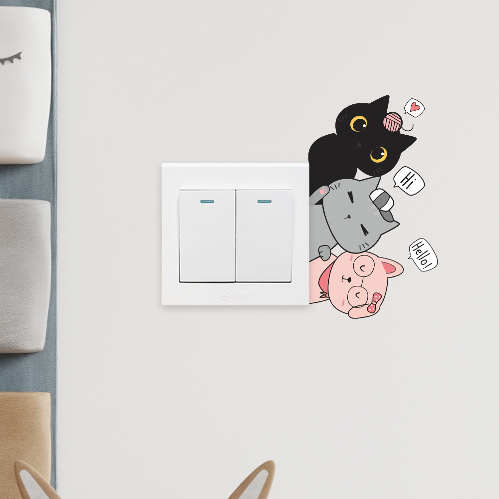 尚易SPW-KG111创意猫咪墙贴自粘卧室客厅开关装饰跨境批发开关贴