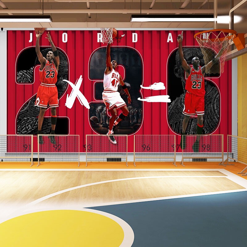 Nba Jordan Wallpaper Basketball Star Stadium Wall Stickers Trendy Brand Star Aj Sneakers Shoe Store Boy Mural