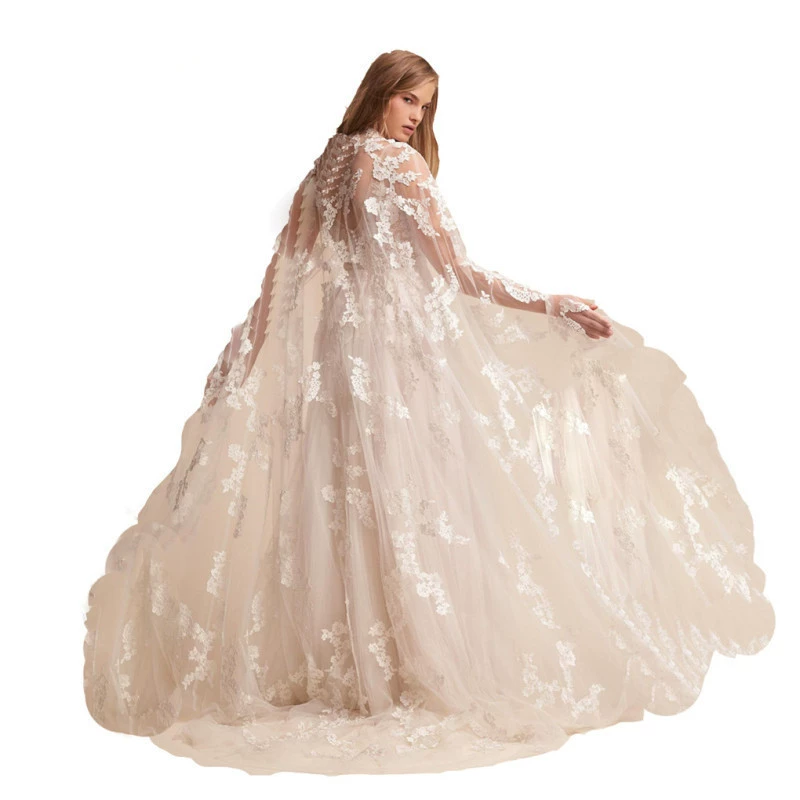 (Cross-border trading), white trench coat, lace cloak for bride, 2022 collection, floral print
