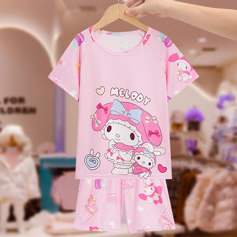 Pijamas de verano delgados de algodón de manga corta pantalones cortos de dibujos animados perros yu Gui niños niñas set de ropa de bebé