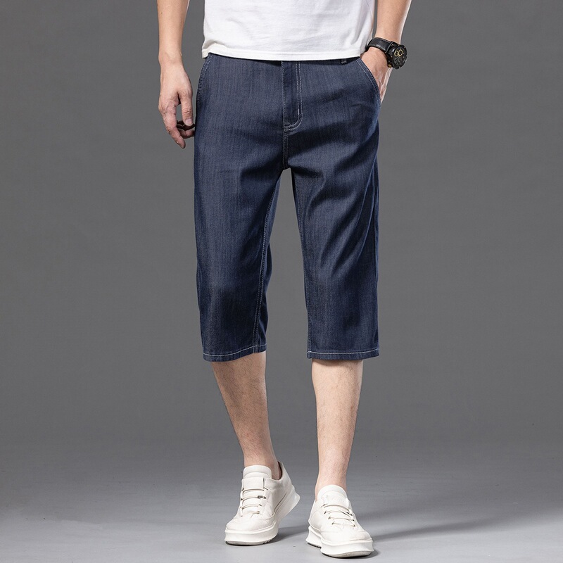 Counterfeit-Proof Anti-Fading Lyocell Denim Men's Jeans 2026 New Thin Versatile Men's Straight-Leg Cropped Denim Shorts