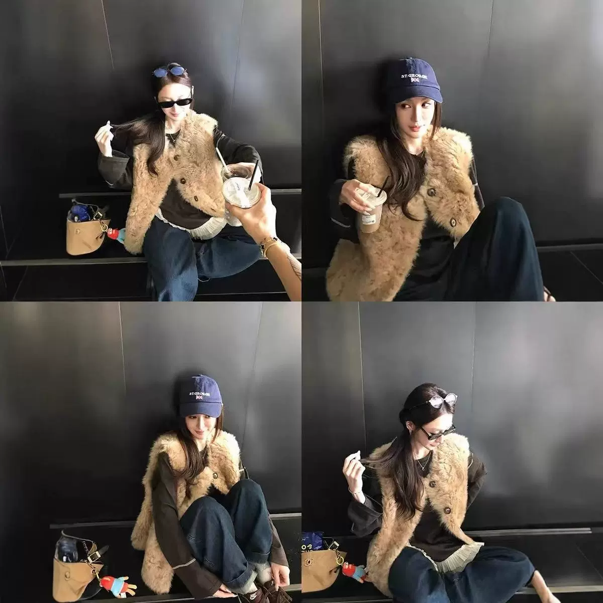 欧尼马甲coco同款仿托斯卡纳羊羔毛高级洋气短款马甲背心皮草