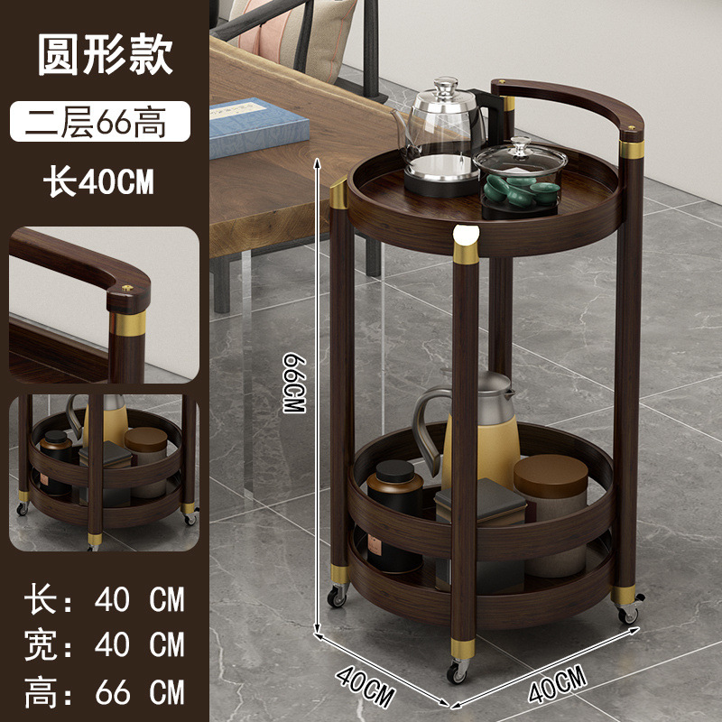Mesa de té móvil, carrito móvil, mesa de té cuadrada ovalada redonda multicapa, varios lados de bambú, nuevo estilo chino
