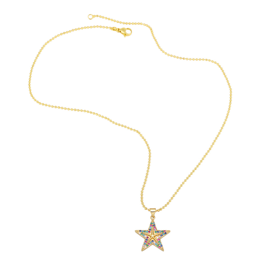 fashion cross colored zircon fivepointed star retro copper clavicle chainpicture2