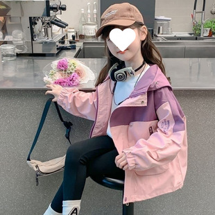 Girls' Jackets Spring and Autumn 2025 New Style Girls' Color Block Hooded Jackets Baby Autumn Versatile Jackets