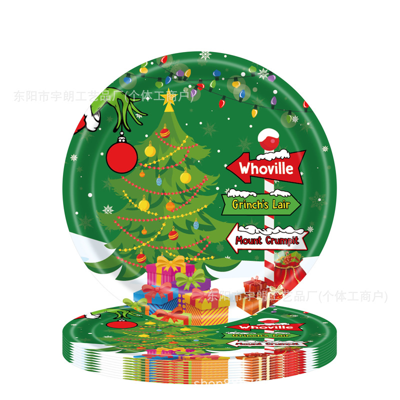 新しい漫画クリスマステーマグリンチパーティー食器装飾用品紙皿フラグテーブルクロスセットアレンジメント|undefined