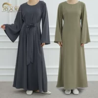 2025Loriya AliExpress tiktok Amazon Ближневосточное минималистичное платье сплошного цвета abayaLR1002