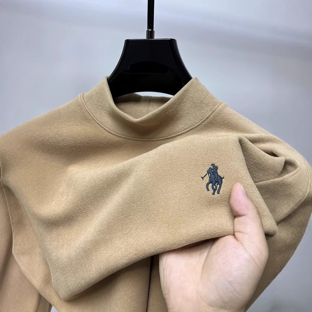 Thickened Double-Sided Velvet Thermal Inner Layering Shirt for Men, Half Turtleneck Autumn and Winter Brushed T-Shirt for Men, Casual Close-Fitting Top