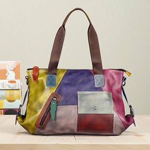 Leather shoulder bag, retro capacious one-shoulder bag, genuine leather, cowhide