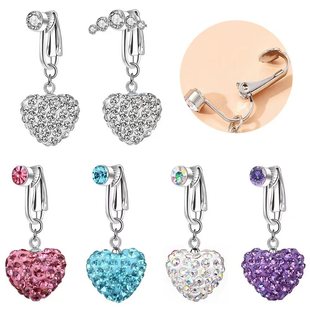 Cross-border hot-selling fake navel ring love diamond navel clip non-perforated navel ring peach heart pendant puncture jewelry