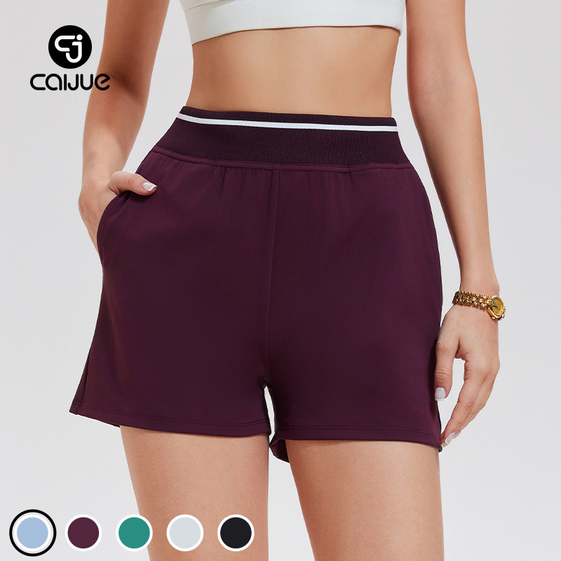 Caijue Women's High-Waisted Drawstring Slimming Straight-Leg Shorts with Pockets for Tennis, Golf, Badminton, Three-Point Hot Pants Caijue Women's High-Waisted Drawstring Slimming Straight-Leg Shorts with Pockets for Tennis, Golf, Badminton, Three-Point Hot Pants